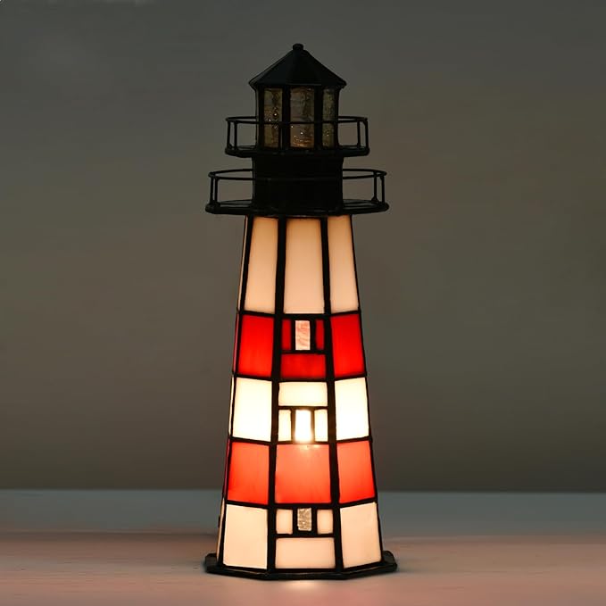 A0016 Tiffany Lighthouse Lamp Stained Glass Accent Table lamp Night Light