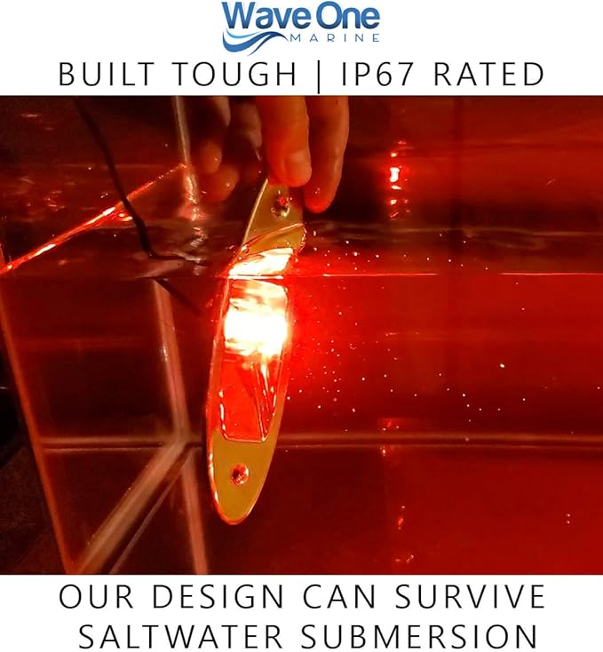Wave One Marine Flush Mount LED Shark Eye Boat Navigation Teardrop Lights | Red