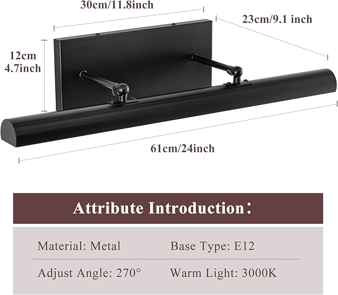 BELS Picture Lights for Wall Hardwired, 3-Light 2700k, Non-Dimmable, 270°