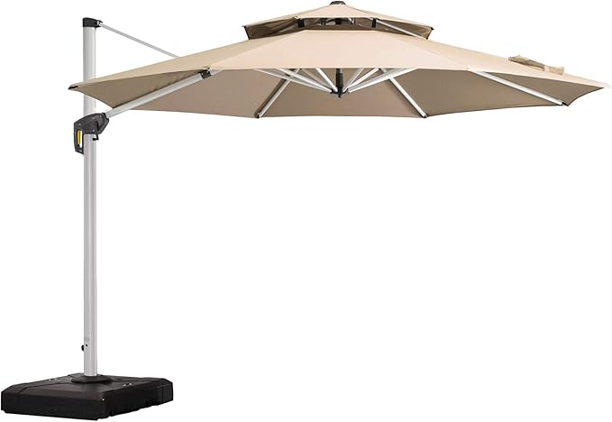 PURPLE LEAF 11 Feet Patio Umbrella Outdoor Round Umbrella Large Cantilever Umbrella Windproof Offset Heavy Duty Sun for Garden Deck Pool Patio, Beige