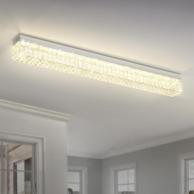 L48 Rectangular Chandelier Flush Mount Rectangle Chandelier Modern K9 Crystal