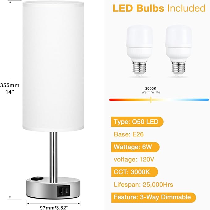 White Touch Nightstand Lamps Set