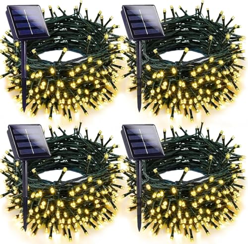 Solar Christmas Lights Outdoor 4 Pack 132FT 400LED String Lights Warm White (4 Count)