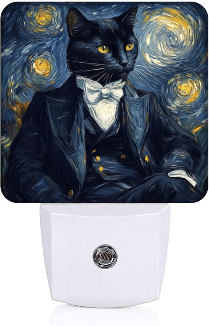 LED Night Lights Plug into Wall, Starry Night Tuxedo Cat Decorative Night