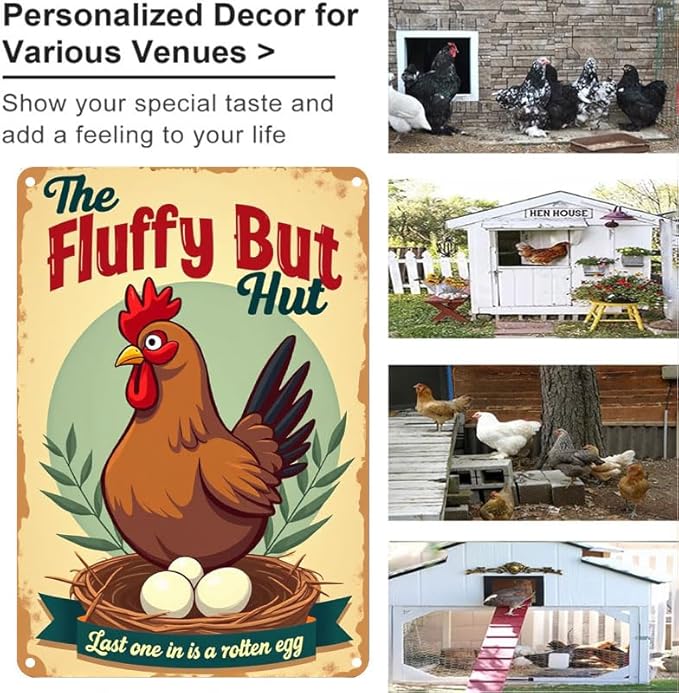 Fluffy Butt Hut Chicken Coop Sign Decorative Outdoor Yard Art for Farmhouse Decor 12x16 Inch