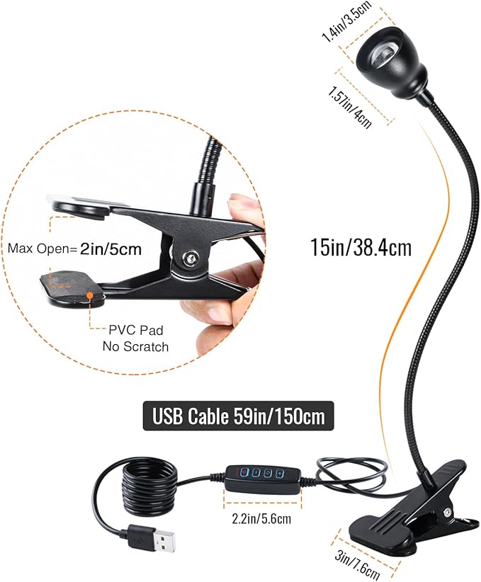 Zoomable Clip on Light, Clamp Reading Light