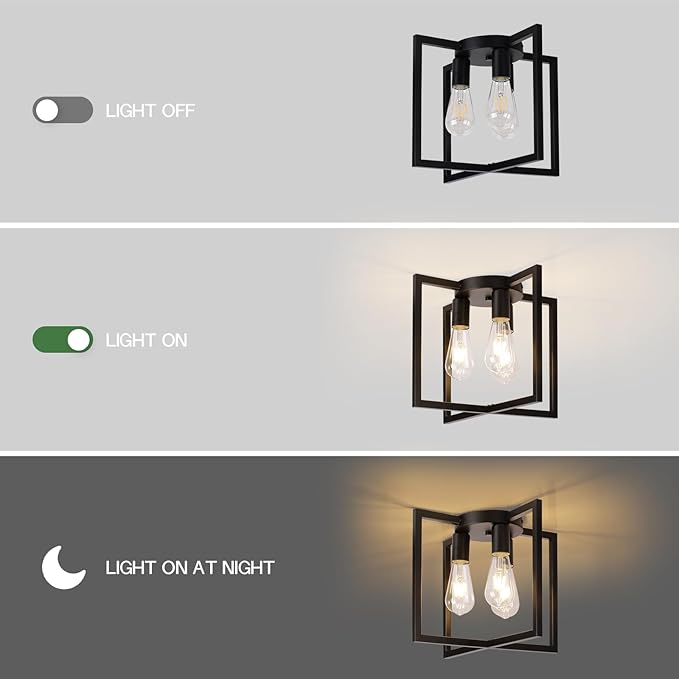 Farmhouse Industrial Ceiling Light Fixture Flush Mount, Modern Rustic Flush