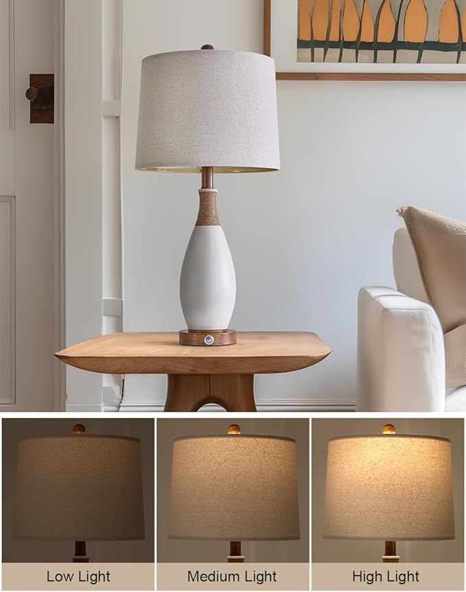 OYEARS 24.5” 3-Way Dimmable Touch Control Bedside Table Lamp Set of 2