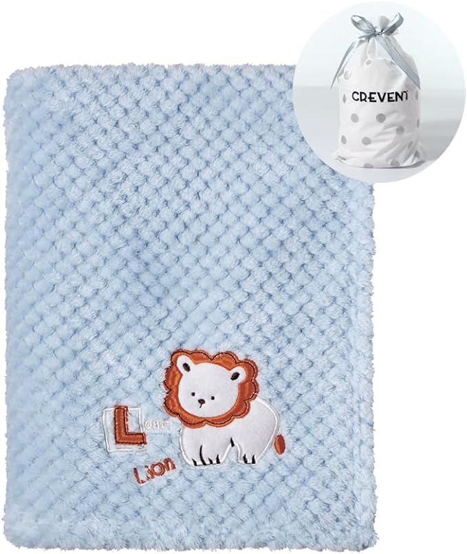 CREVENT 30''X40'' Cute Cozy Fluffy Warm Baby Blanket for Girls Boys Infants Toddlers' Bedding Crib Cot Stroller, Baby Shower Birthday Newborn's Gift Blue - Baby Lion