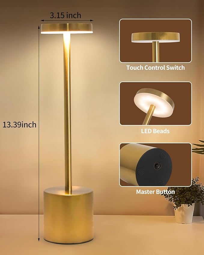 2 Pack LED Cordless Table Lamp, Portable 5000mAh Rechargeable Bedside Lamp