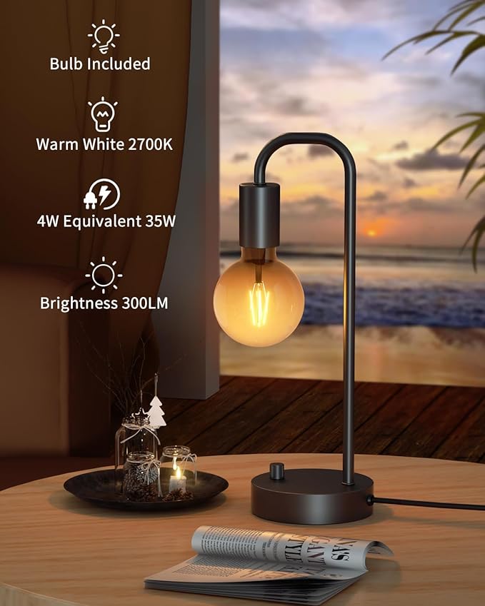 ONEWISH Industrial Table Lamp for Bedroom, Fully Dimmable Modern Bedside Lamps