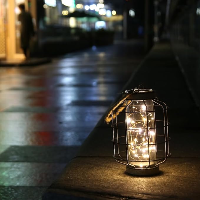 JHY DESIGN Metal Cage LED Lantern Battery Powered, 9.4" Tall Cordless Accent