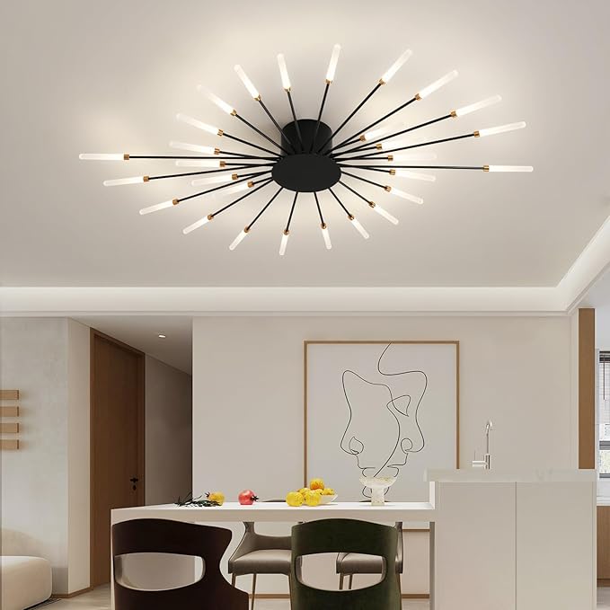 ziidoo Modern Ceiling Light Fixtures, 28 Lights Metal Firework Designed Chic