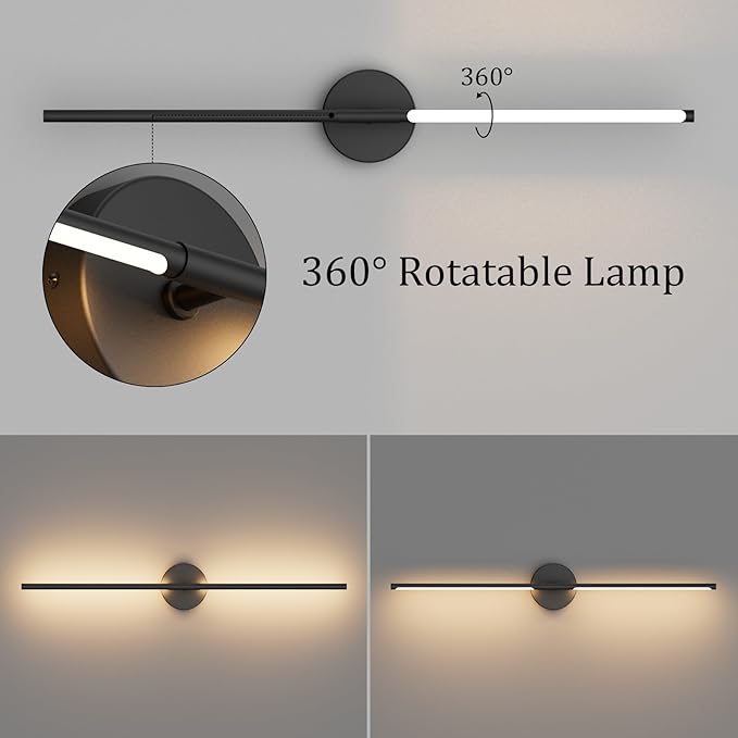Modern Wall Sconce for Bathroom & Bedroom - 33In Black Vanity Light Fixture -