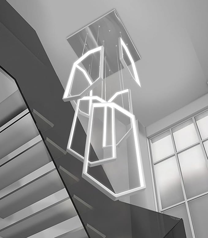 6 Rings Modern Chandelier LED Dimmable Long Large High Ceiling Chandelier