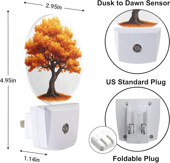 Plug-in Autumn Tree Night Light Fall Yellow Orange Leaves Nightlight