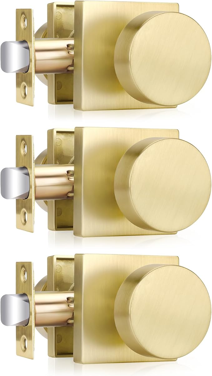 Haidms Gold Door Knobs Passage, Heavy Duty Square Brushed Gold Hall and Closet