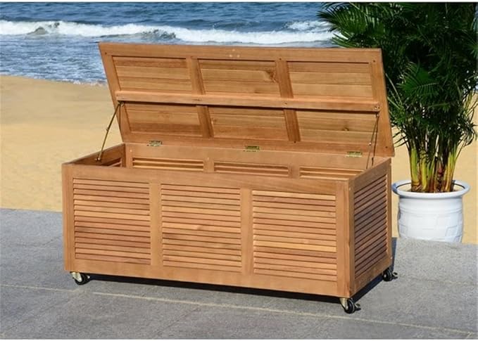 SAFAVIEH PAT7038A Outdoor Collection Elina Teak 47.2" Cushion Deck Box