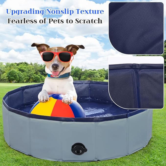 Foldable Dog Bath Swimming Pool 71'' Plastic Kiddie Pool Professional Tub Collapsible Grooming Bathtub for Pets Kids Baby and Toddler, 71 x 12 Inches Gray