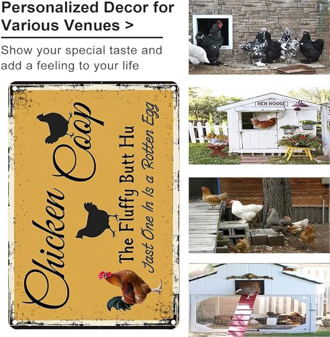 Chicken Coop Outdoor Decor with Fluffy Butt Hut Design 6x8 Inch Tin Sign for Yard Farmhouse Poultry Lovers
