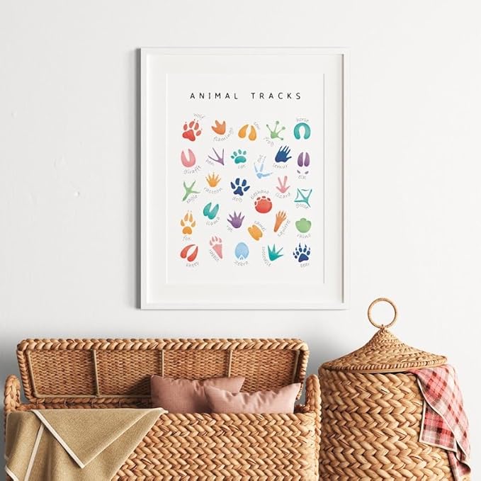 OZCONO Animal Tracks Learning Poster, Vibrant Wildlife Chart Kids, Preschool Wall Decor Art, Homeschool Education Guide (Unframed) (16x24)