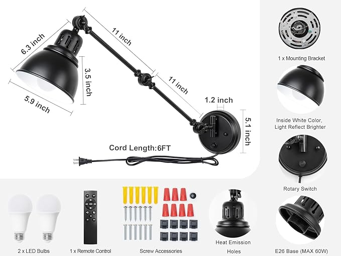 2 Pack Plug in Wall Sconces