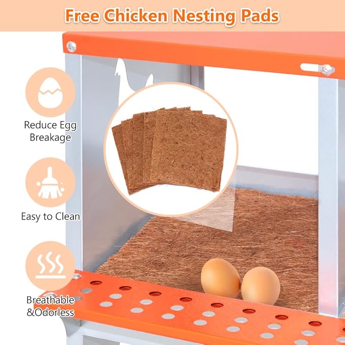 Wall-Mounted Metal Nesting Box for Chickens and Ducks – Galvanized Steel Construction with Ventilation & Easy Egg Access (6-Orange)