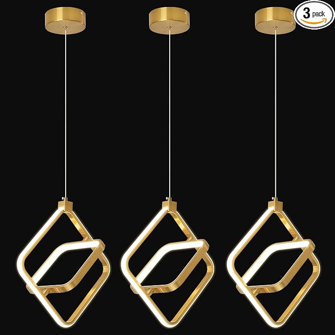 Modern LED Chandelier Gold Rectangular Pendant Light Fixtures 4000K 20W