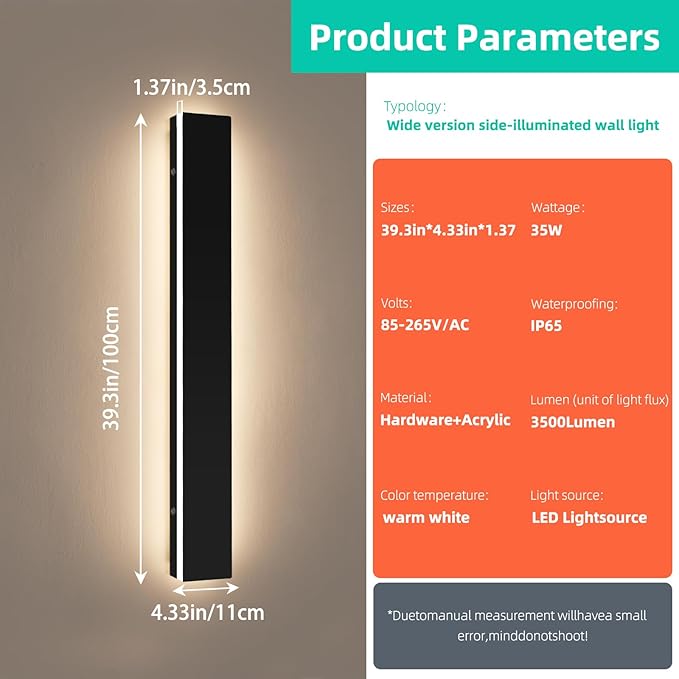 Upgrade Widened 2 Pack Modern Outdoor Wall Lights, 39.3inch Long Linear LED