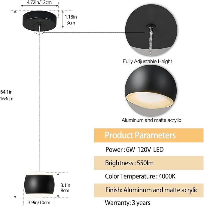 Modern LED Dimmable Pendant Light fixtures, Mini Island Pendant Lighting