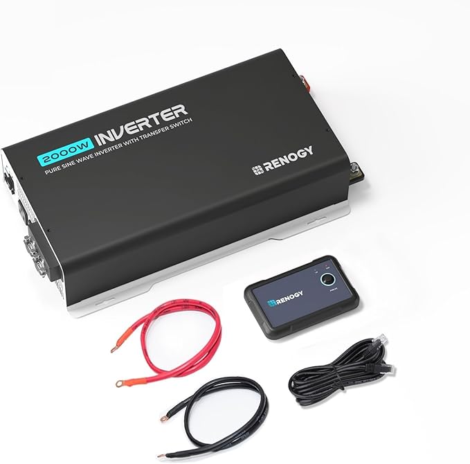 Renogy Inverter PUH, 2000W Pure Sine Wave Power Inverter with UPS Transfer Switch & Bluetooth, 12V DC to 120V AC Converter for RV, Truck, Home,Camping - 4000W Surge Power, Remote Monitoring