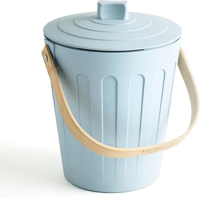 Martha Stewart Indoor Compost Bin | Countertop Composting Bucket for Kitchen | .7 Gallon Capacity | Includes Filter | Plant Based Materials | Light Blue