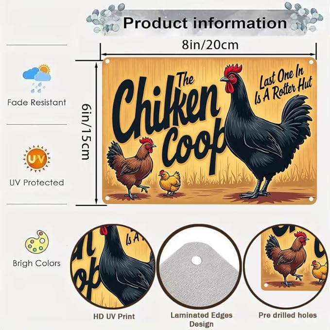 Chicken Coop The Fluffy Butt Hut Last One in is A Rotten Egg Outdoor Decorative Tin Sign for Yard Patio Farmhouse 6x8 Inch