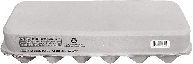 Blank 12-Egg Flat Top Paper Pulp Egg Carton with Nutrition Facts, Safe Handling Info, Optional UPC - 125 Pack
