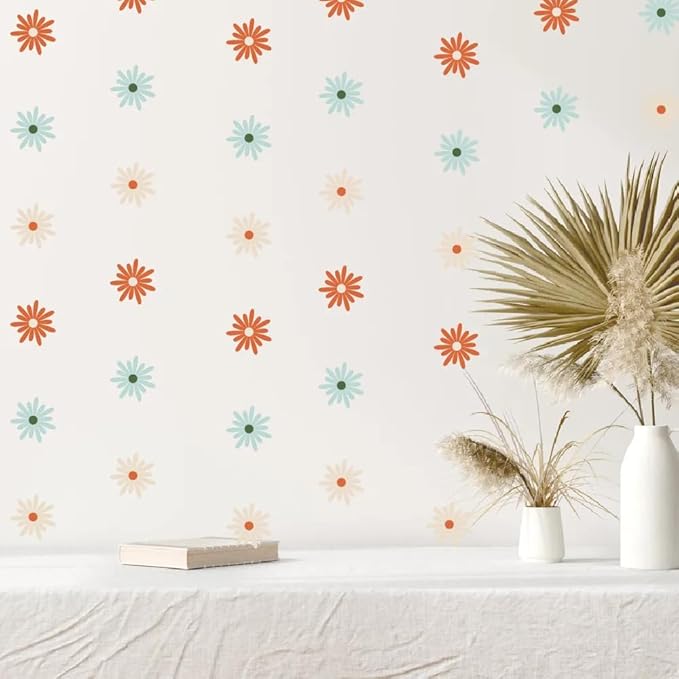 12x36 Inch Sheet Floral Wall Decor Set - DIY Boho Decal Mural Set - Great Gift Idea - 32 Pcs Stickers for Wall, Nursery, Home Decor - 2.5 Inch Sticker (Colorful Floral Burst Design)