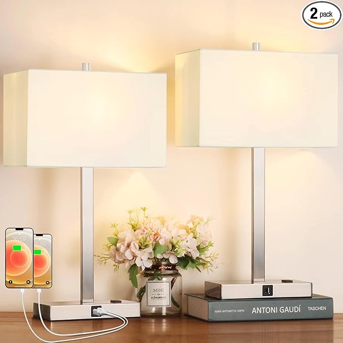 21" Touch Bedside lamps with 2 USB & AC Outlets, 3-Way Dimmable Bedside Table