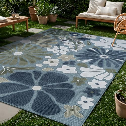 Outdoor Rug 8x10 Modern Floral Tropical Area Rugs for Outdoor and Indoor Patio Easy to Clean Non Shedding Living Room Porch Garden Washable Outside Carpet (80 Sq Ft)