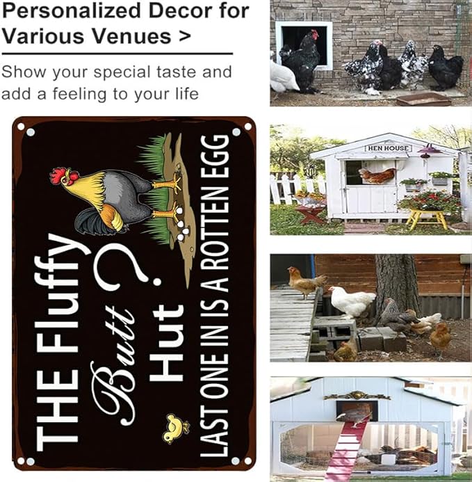 Fluffy Butt Hut Chicken 12x16 Inch Outdoor Decorative Yard Sign with Rooster Hen Chick Design for Farmhouse Patio Lawn Decor