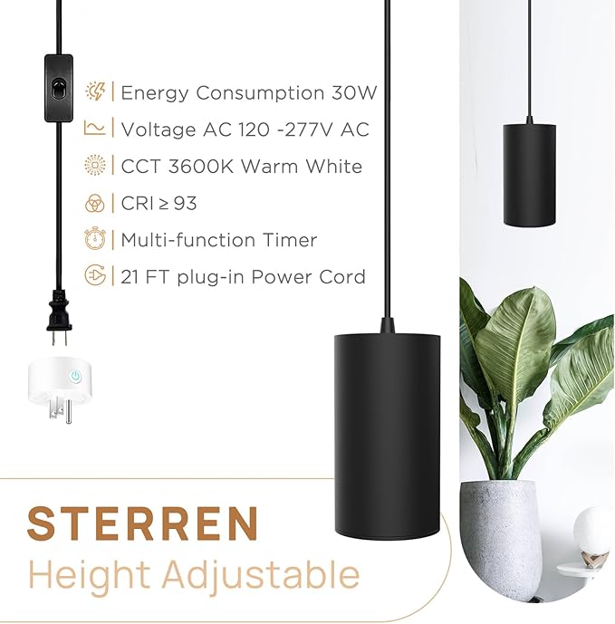 STERREN Hanging Grow Lights, Plug in Pendant Light