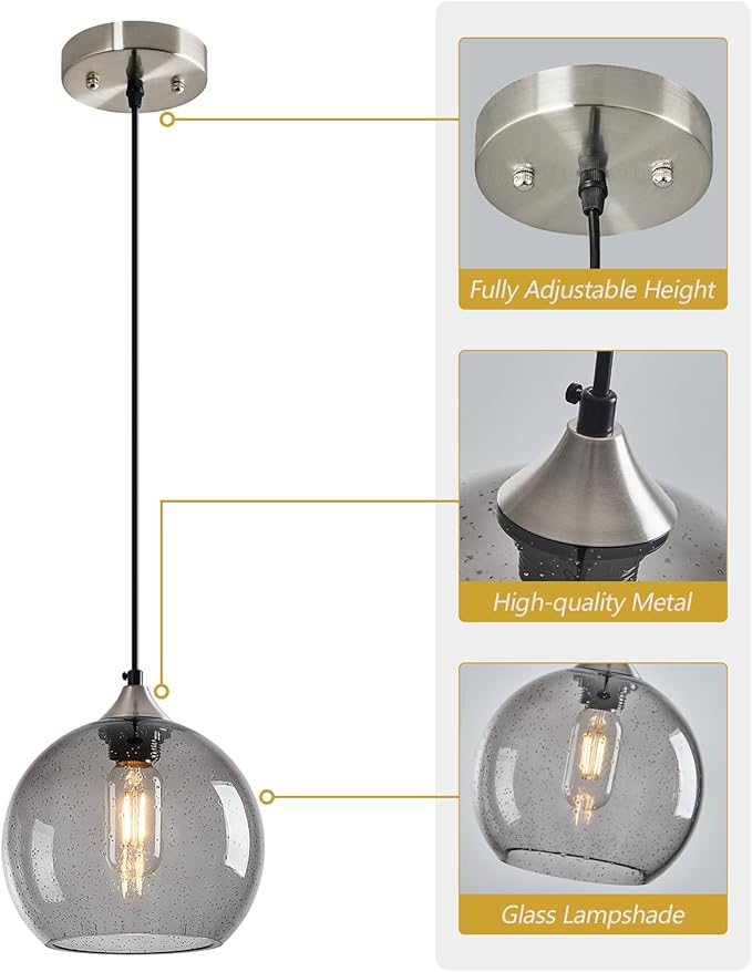 Light Grey Glass Pendant Lights Kitchen Island Lighting Globe Pendant Light