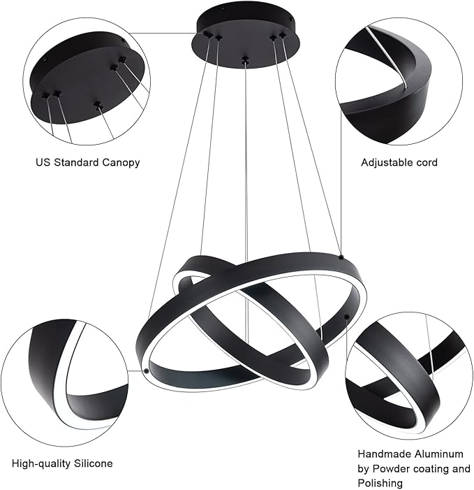 MADEM Room Decor Modern LED Pendant Light 2-Ring Circular Contemporary