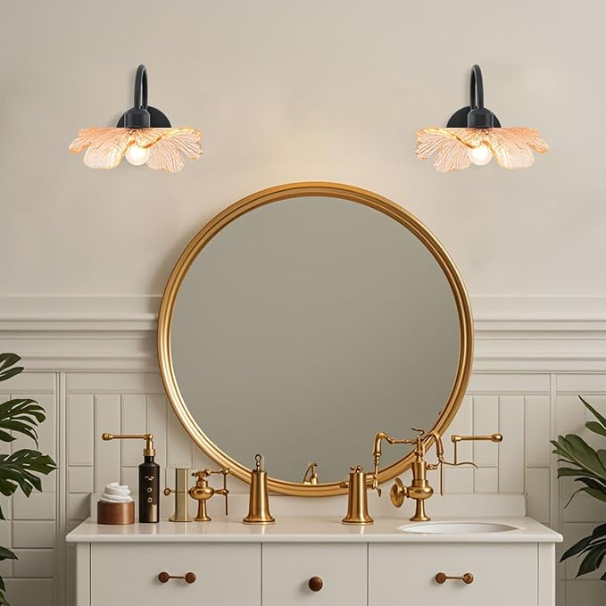 Black Wall Sconce 1-Light Vintage Bathroom Vanity Light Over Mirror, Art Deco