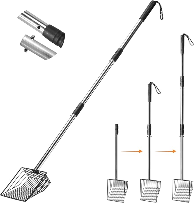 Cat Litter Scoop 43 inch Metal Litter Scooper with Stainless Steel Long Handle, Upgraded Large Kitty Box Scooper Heavy Duty Deep Shovel for Fast Sifting, Dog Waste Scooops for Outside Pet Poop