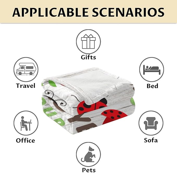 Personalized Ladybug Gifts with Name - Cute Girls Blanket for Ladybug Lovers - 50 x 60 Inches Grey Flannel Throw Blanket Stuff for Sofa, Travel