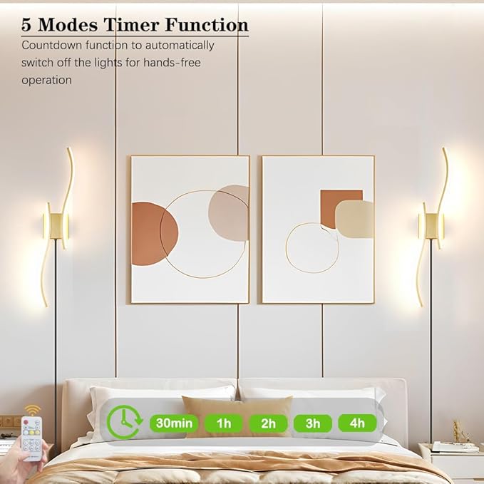 Modern Plug in Wall Sconce Set of 2, 3CCT Adjustable & Memory Function