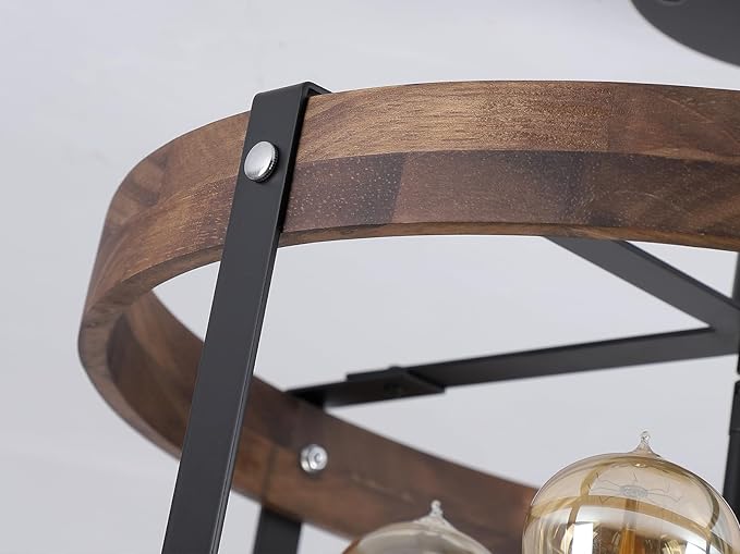 4-Light Large Rustic Farmhouse Flush Mount Ceiling Light Fixture 16.5 inch Oak
