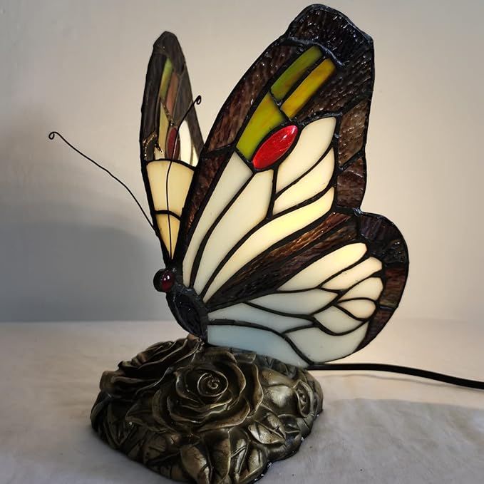 Bedside Table Lamp LED Tiffany Black White Butterfly Nightstand Table Lamps