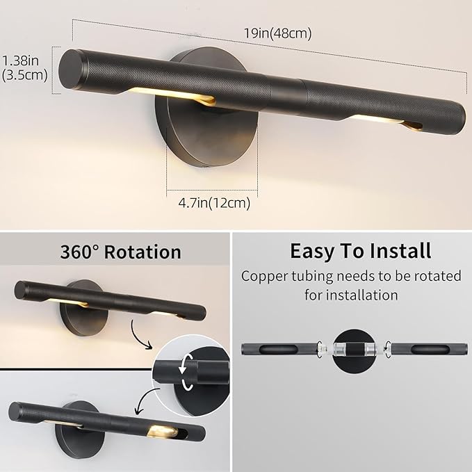 Knurled Picture Light, 19in Black Picture Light