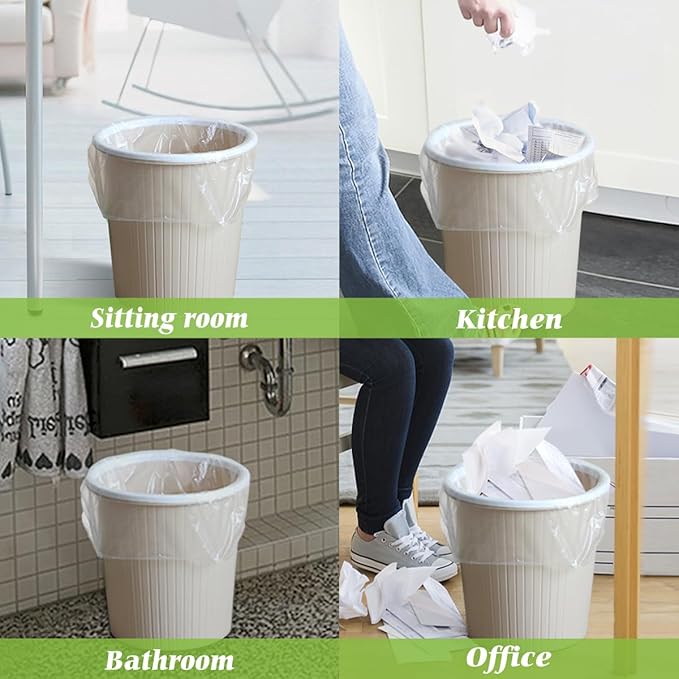 2 Gallon 330 Counts Strong Trash Bags Garbage Bags by Teivio, Bathroom Trash Can Bin Liners, Plastic Bags for home office kitchen, Clear
