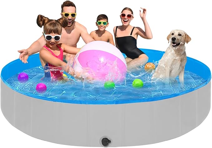 Foldable Dog Pool for Large Dogs, 87"x16" Kiddie Pool Hard Plastic Dog Swimming Pool Portable, Collapsible Dogs Wading Pools & Bathing Tub, Outdoor Cooling for Pets Kids & Adult
